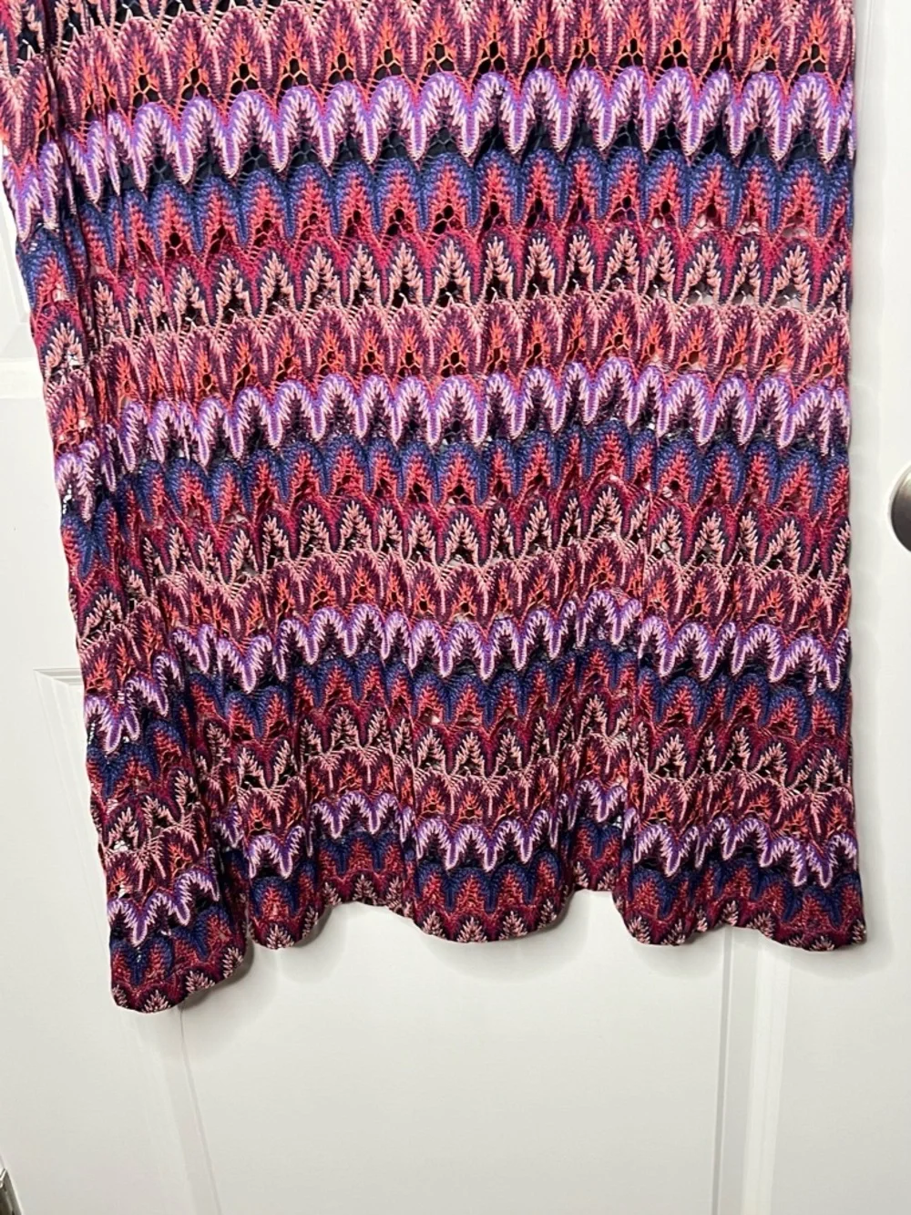 Karen Kane Burgundy-Multi Stretch Crochet Knit Maxi Skirt Sz XS Career Casual